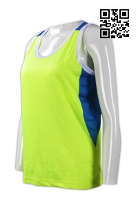 VT139訂造度身背心款式   設計女裝背心款式   自訂拼色背心款式   背心製衣廠     螢光綠  撞色彩藍色